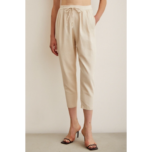 Örgü Kemerli Pantolon Bej