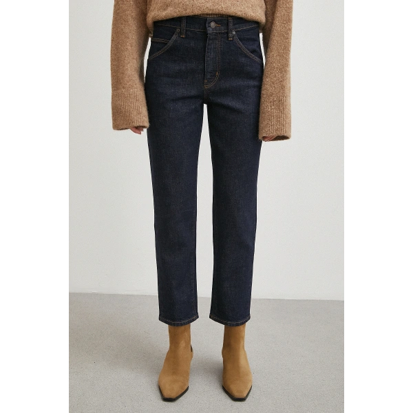 Yüksek Bel Dar Paça Jean Lacivert