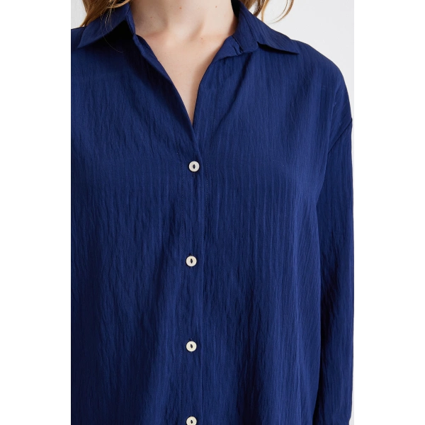 Paralel Çizgili Gömlek Lacivert