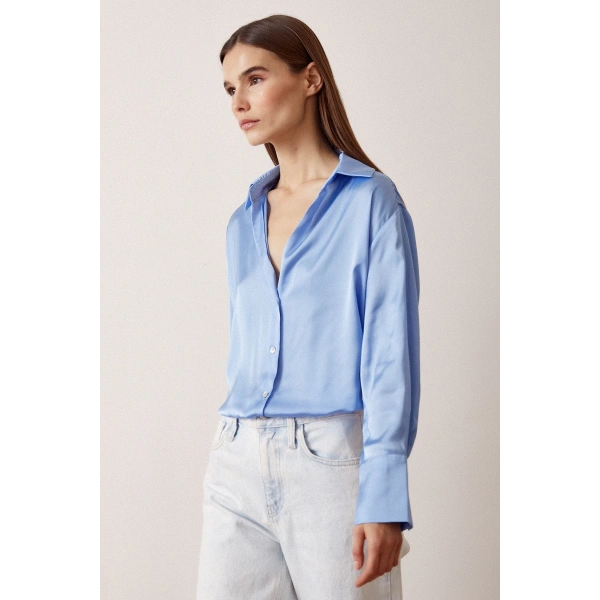 Basic Saten Gömlek Açık Mavi