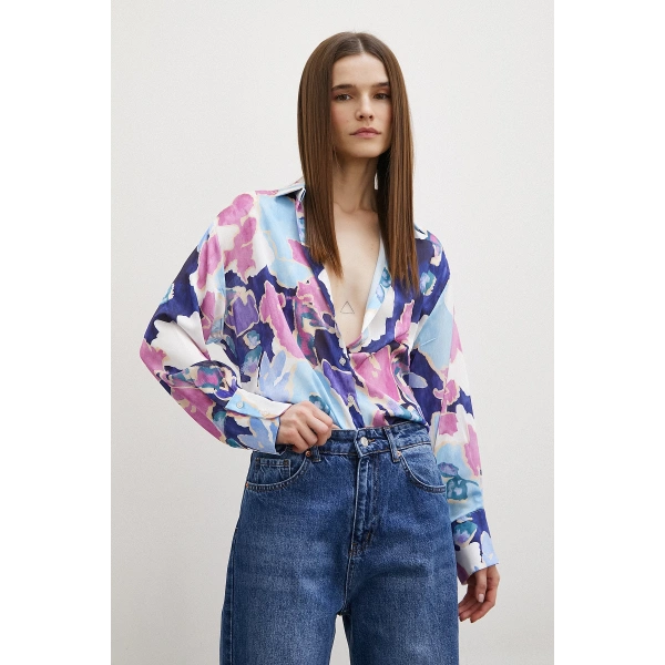 Desenli Gofret Gömlek Lacivert