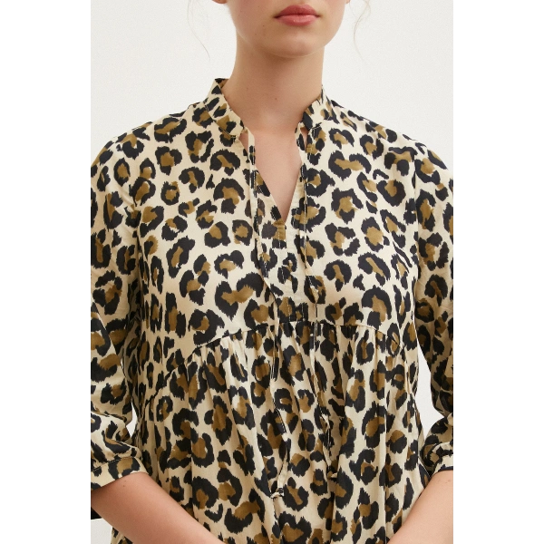 Hakim Yaka Desenli Maxi Elbise Siyah