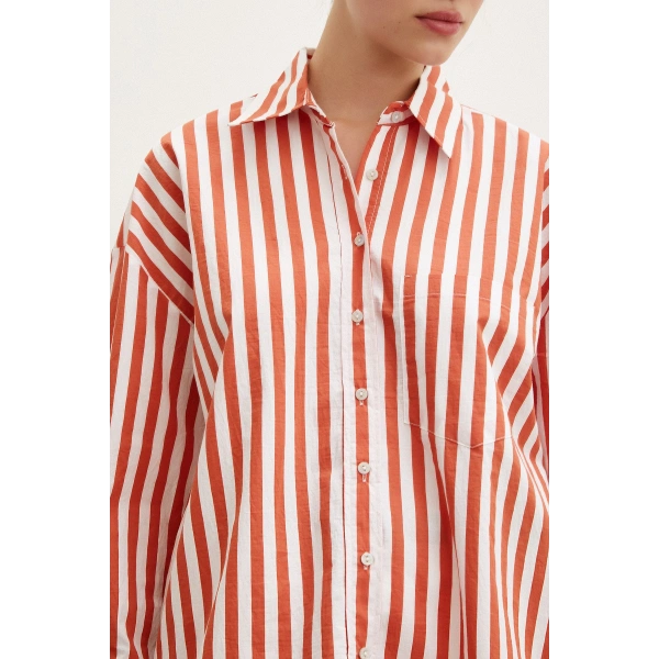 Cepli Çizgili Gömlek Oranj