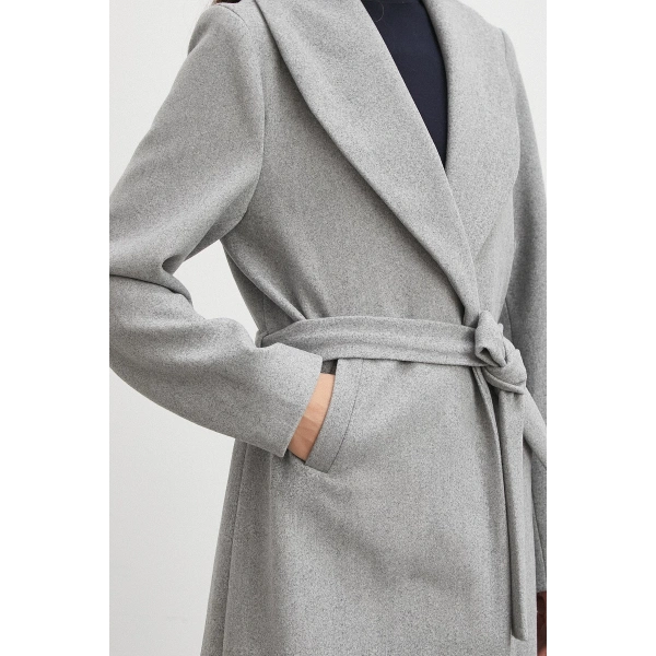 Kuşaklı Kaşe Kaban Gri