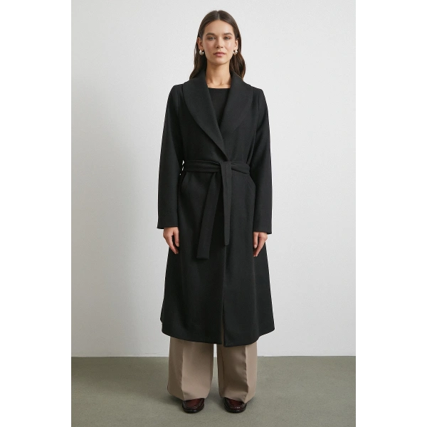 Kuşaklı Kaşe Kaban Siyah