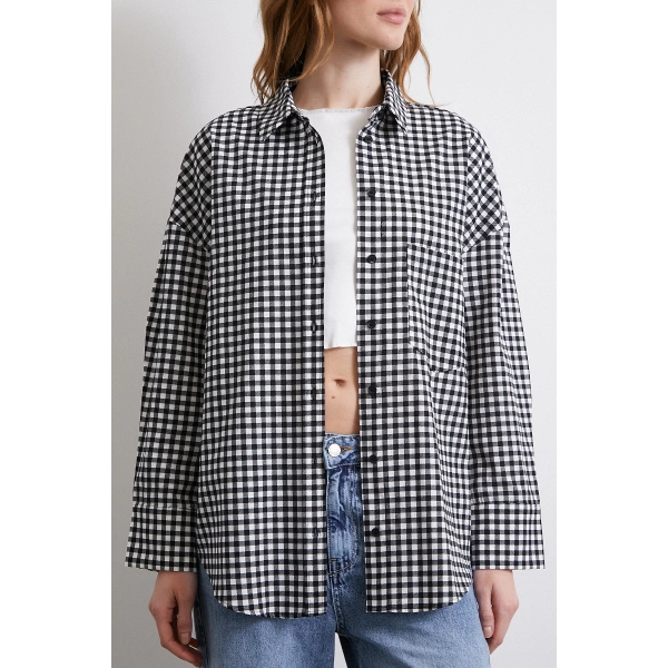 Pamuklu Ekose Gömlek Siyah