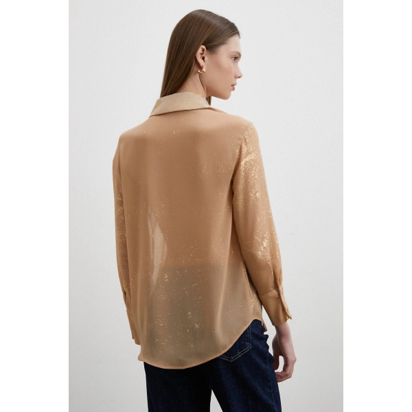 Simli V Yaka Gömlek Gold