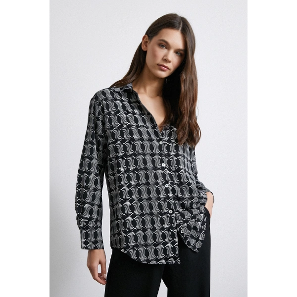 Geametrik Desenli Gömlek Siyah