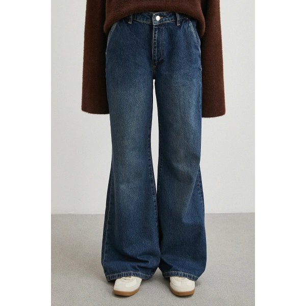 Yüksek Bel Flare Jean Lacivert