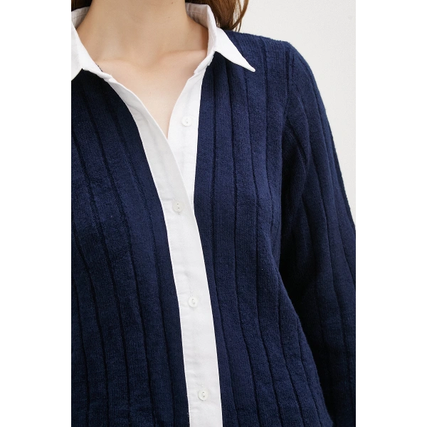 Gömlek Yaka İpek Hırka Lacivert