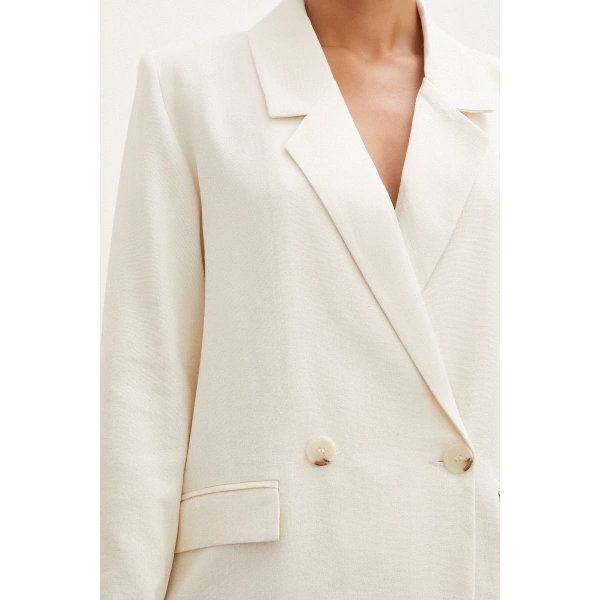 Çift Düğmeli Blazer Ceket Ekru
