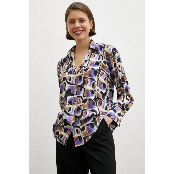Van Gogh Desenli Gömlek Mor