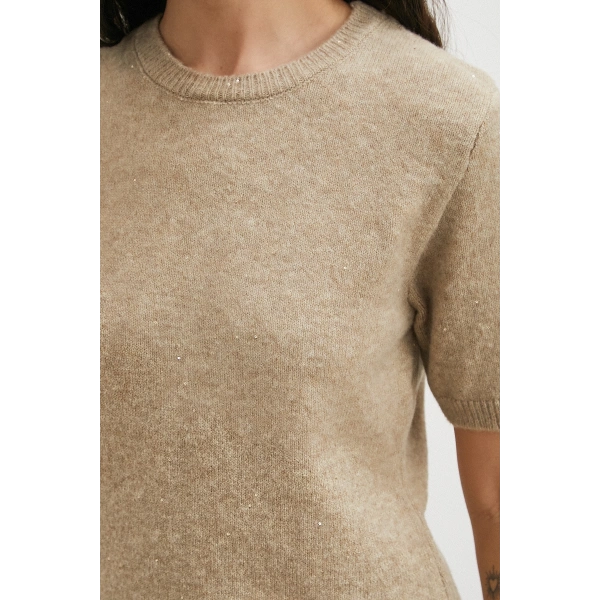 Simli Kısa Kol Kazak Vizon