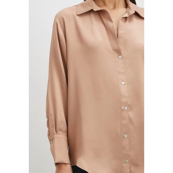 Viskon Saten Gömlek Somon