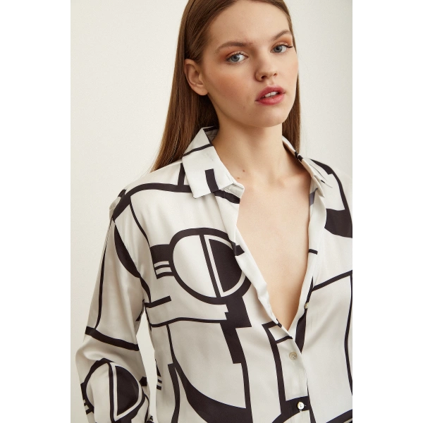 Çizgili Saten Gömlek Kemik