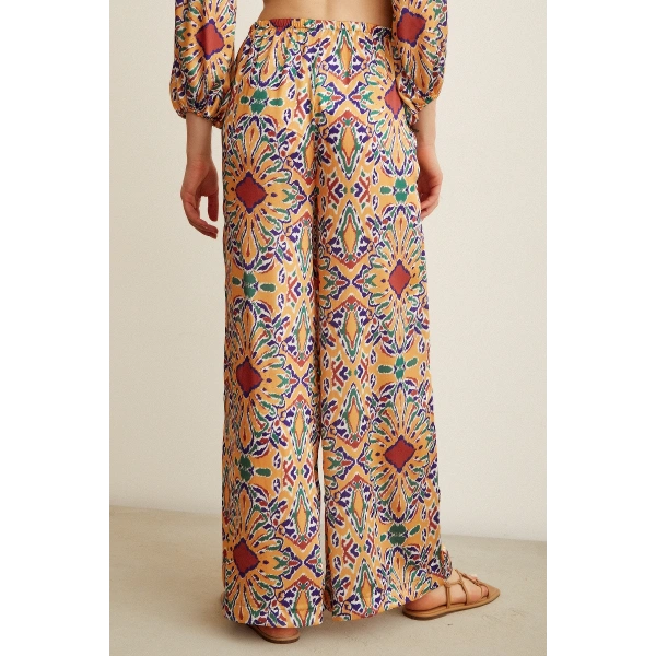 Desenli Salaş Pantolon Gold