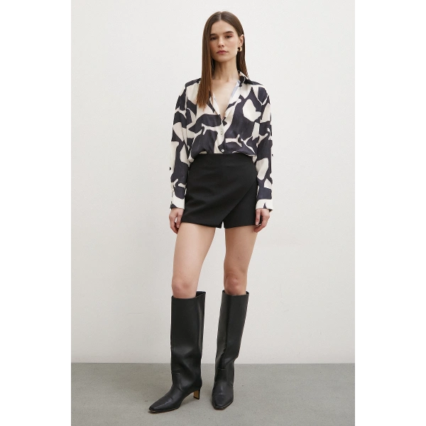 V Yaka Taş Desen Gömlek Siyah