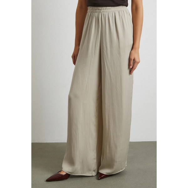 Beli Lastikli Dökümlü Geniş Paça Pantolon Taş