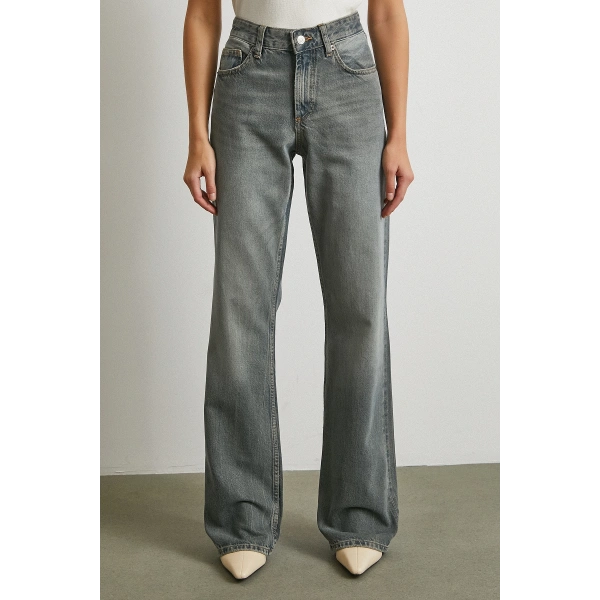 Beş Cepli Yüksek Bel Jean Füme