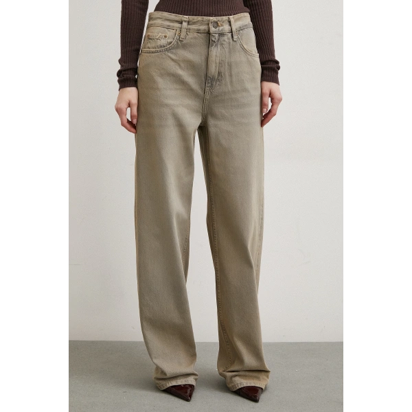 Yüksek Bel Wide Leg Jean Taş