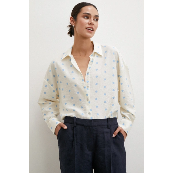 Puantiyeli Oversize Gömlek Ekru