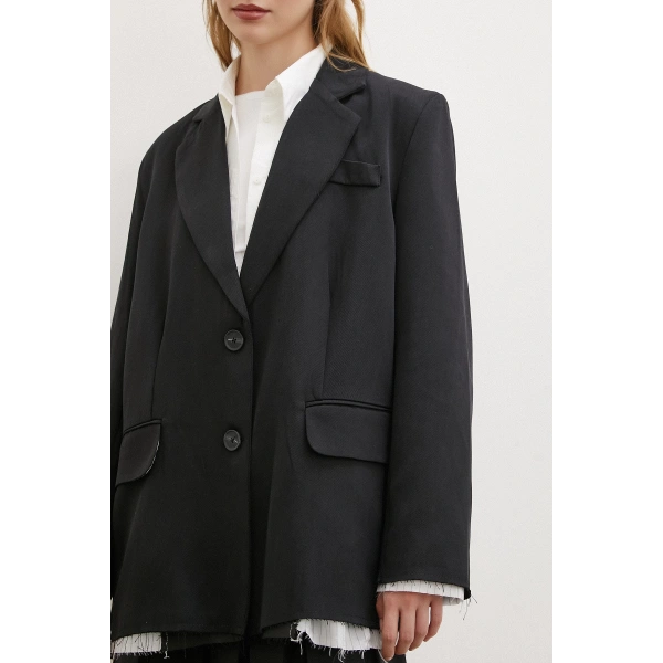 Cep Kapaklı Kesik Detaylı Blazer Ceket Siyah