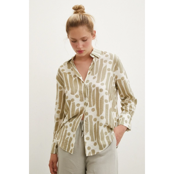 Modern Desen Modal Gömlek Haki