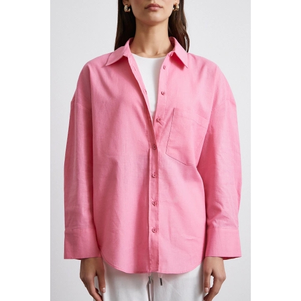 Lendy Keten Gömlek Pembe