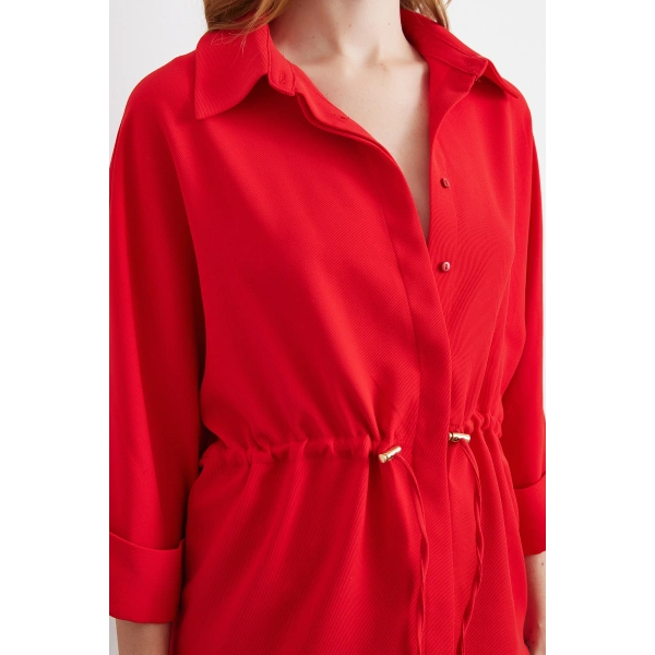 Büzgülü Kimono Gömlek Kırmızı