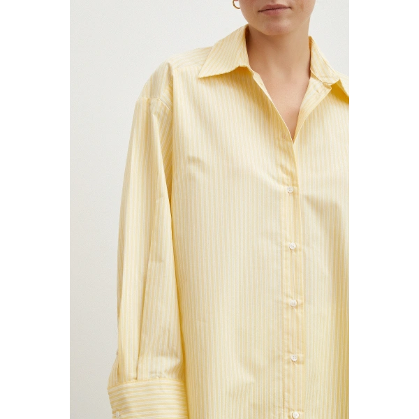 Cepli Çizgili Poplin Gömlek Sarı