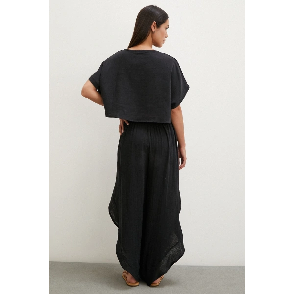 Keten Şalvar Takım Siyah