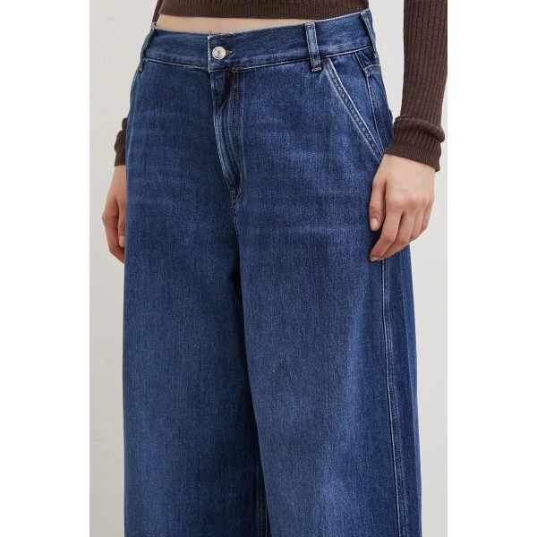 Yüksek Bel Geniş Paça Jean Mavi
