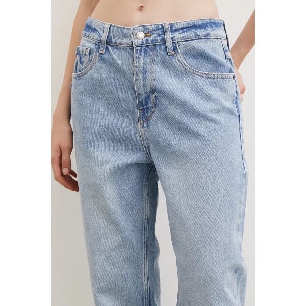 Kesik Paça Yüksek Bel Jean Buz Mavisi