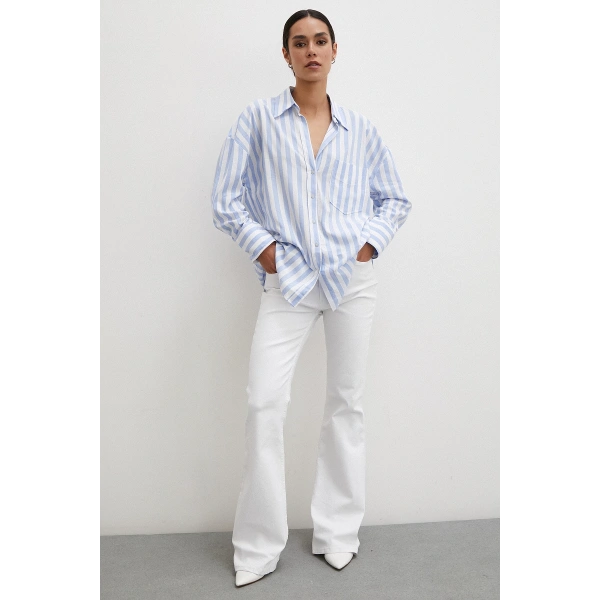 Oversize Cepli Gömlek Mavi