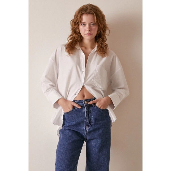 Tek Cepli Pamuklu Gömlek Beyaz