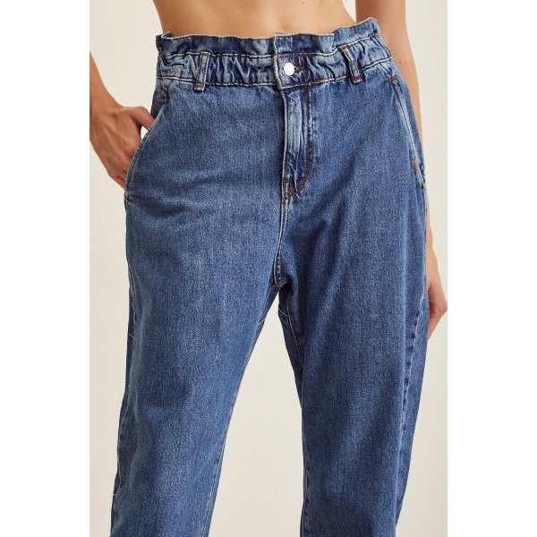 Beli Lastikli Mom Jean Mavi