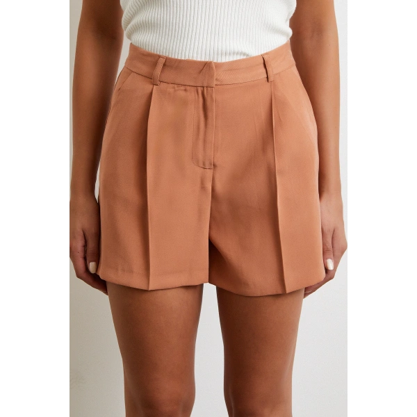 Piliseli Şort Etek Kiremit