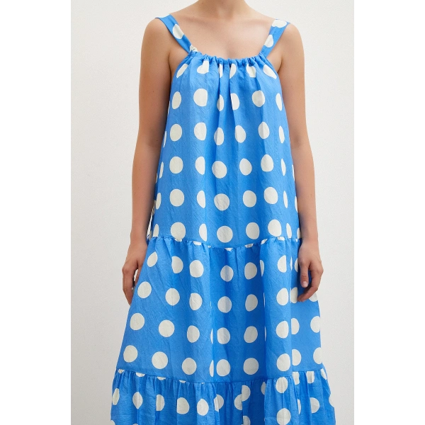 Askılı Puanlı Elbise Mavi