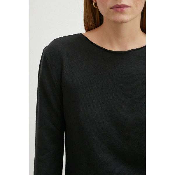 Kayık Yaka Uzun Kol Kazak Siyah