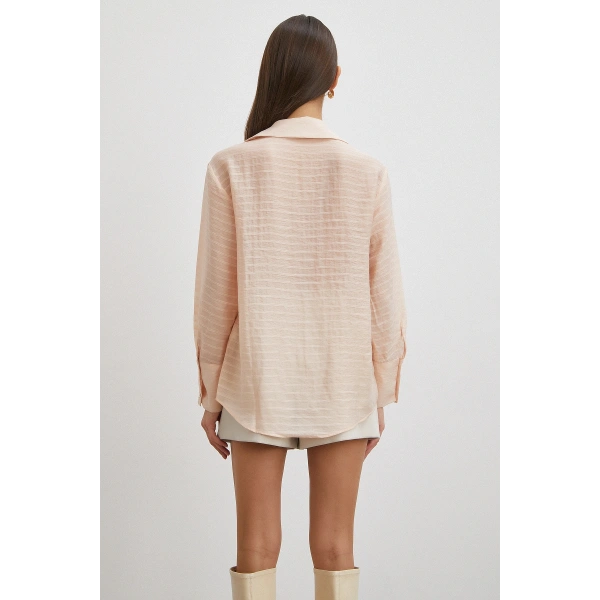 Kabartma Çizgili Gömlek Pudra