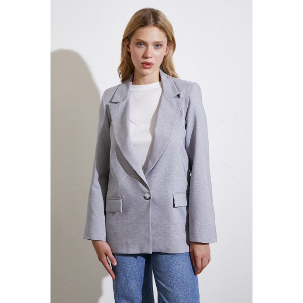 Tek Düğmeli Blazer Ceket Gri