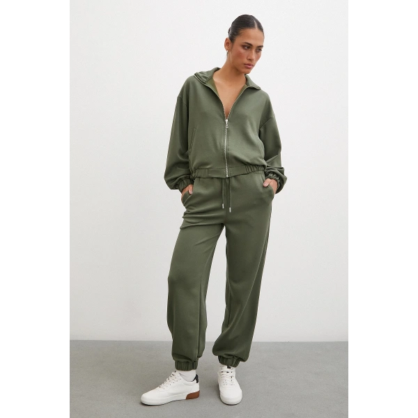 Fermuarlı Sweatshirt Haki