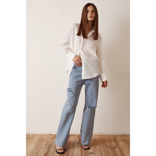 Çizgi Desenli Gömlek Beyaz