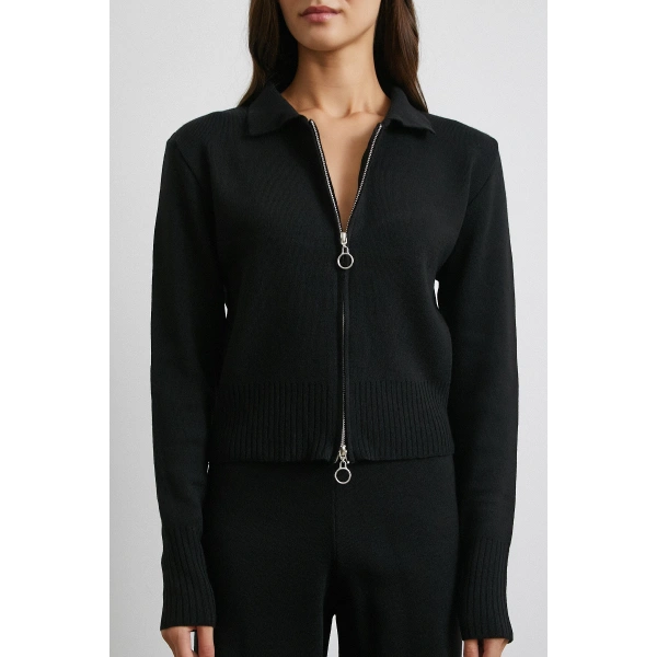 Çift Fermuarlı Hırka Takım Siyah