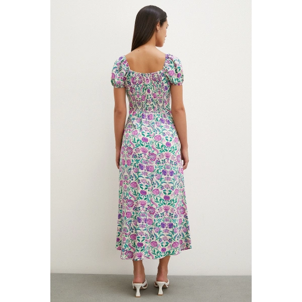 Önü Bağcıklı Madonna Viskon Elbise Lila