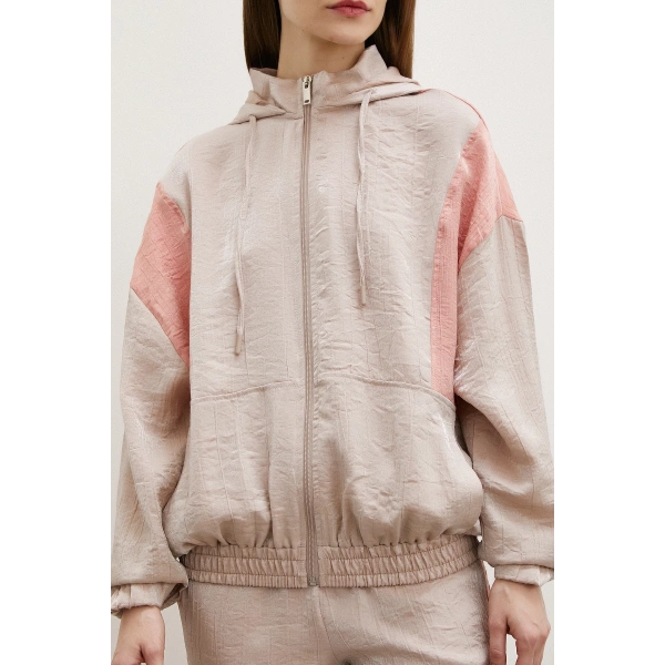 Fermuarlı Garnili Sweatshirt Bej