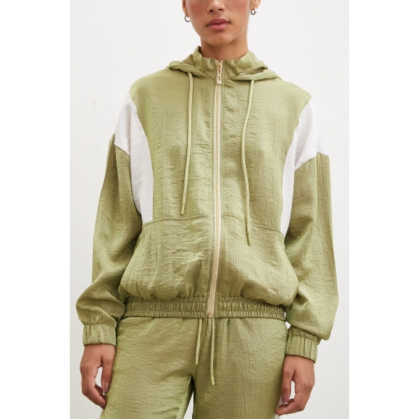 Fermuarlı Garnili Sweatshirt Haki