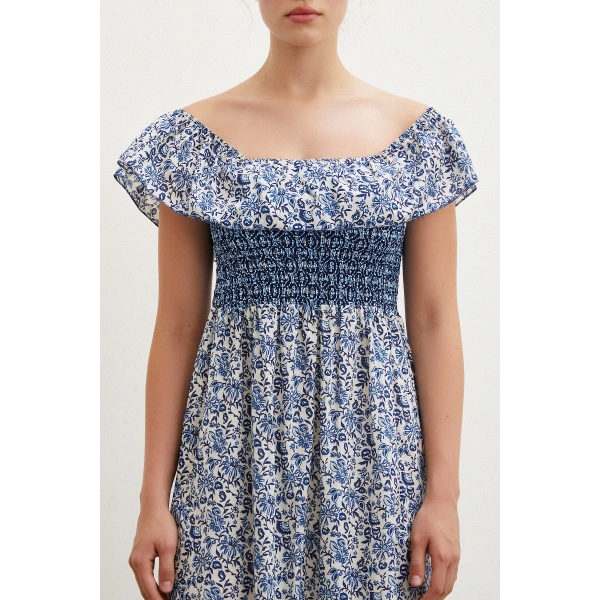 Bel Gipeli Maxi Elbise Mavi