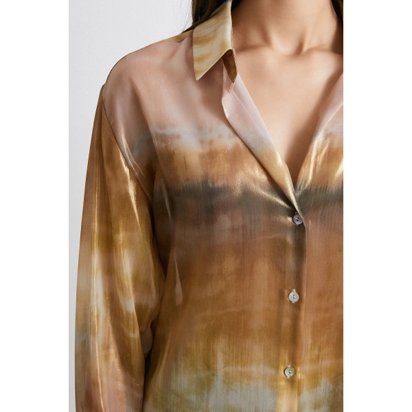 Desenli Krinkıl Gömlek Haki