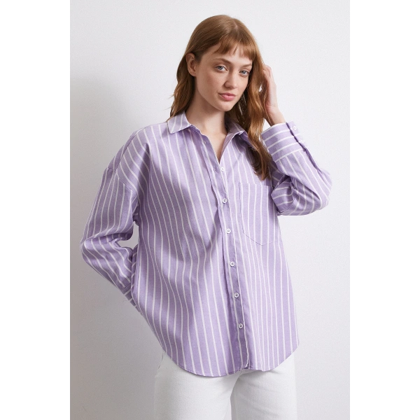 Lila Çizgili Gömlek Lila
